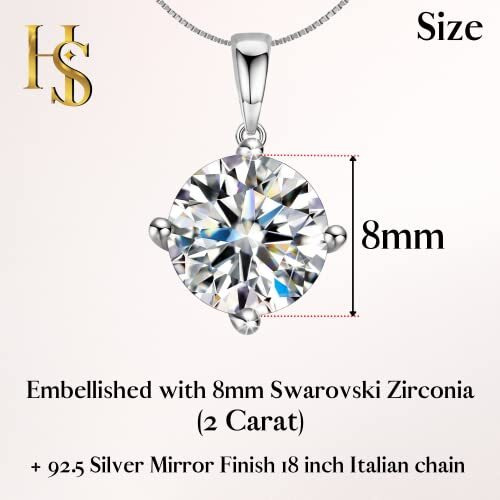 HighSpark 925 Silver Solitaire Pendant with Chain for Women | 92.5 Sterling Silver & Diamond like Brilliance Sparkling Zirconia for that Stunning Shine | Lovely Gift - Silver 8mm