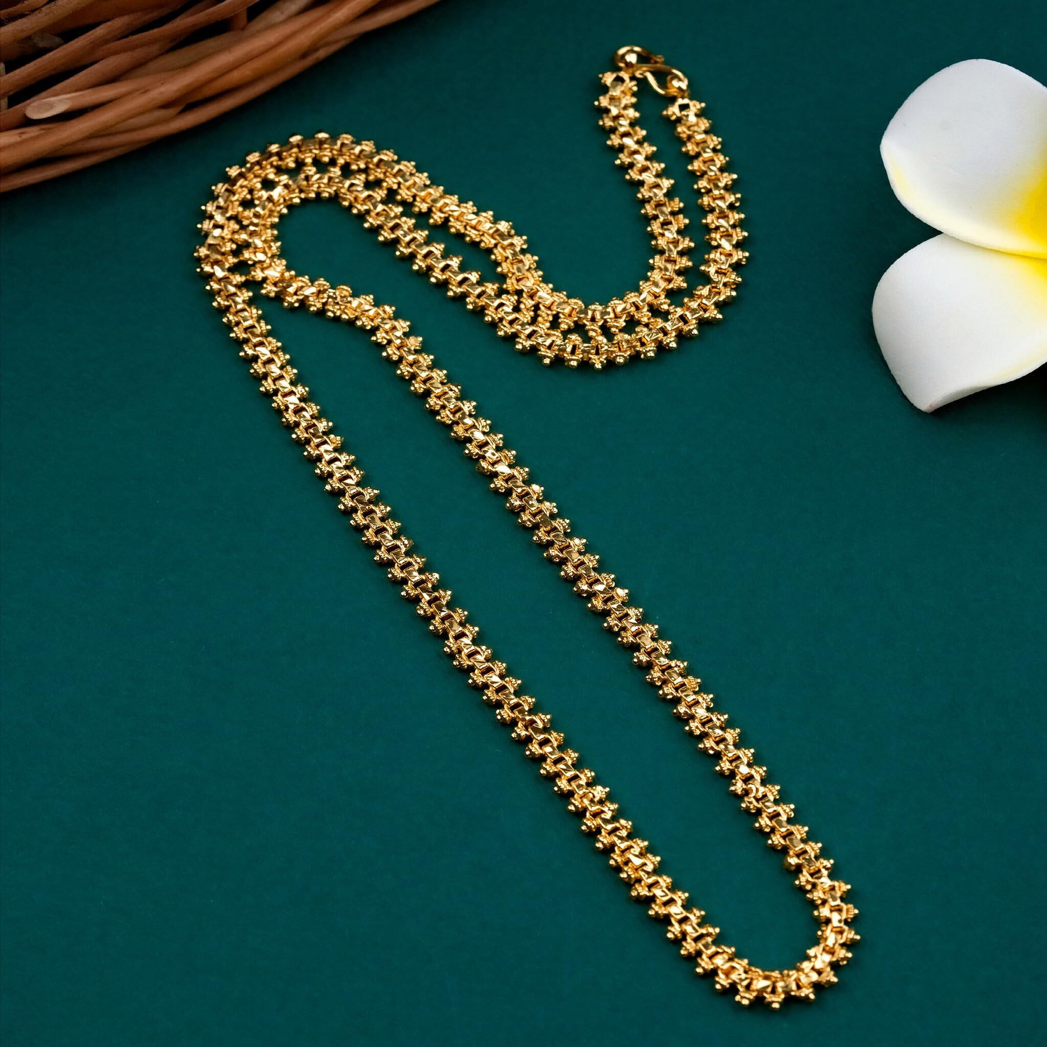 Sasitrends Brass Micro Gold Plated 1 Gram Designer Chain for Women and Girls