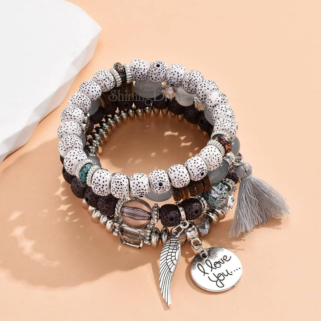 Shining Diva Fashion Latest Stylish Multilayer Bangle Bodhi Bracelet for Women and Girls (rrsd15430b)(Grey)