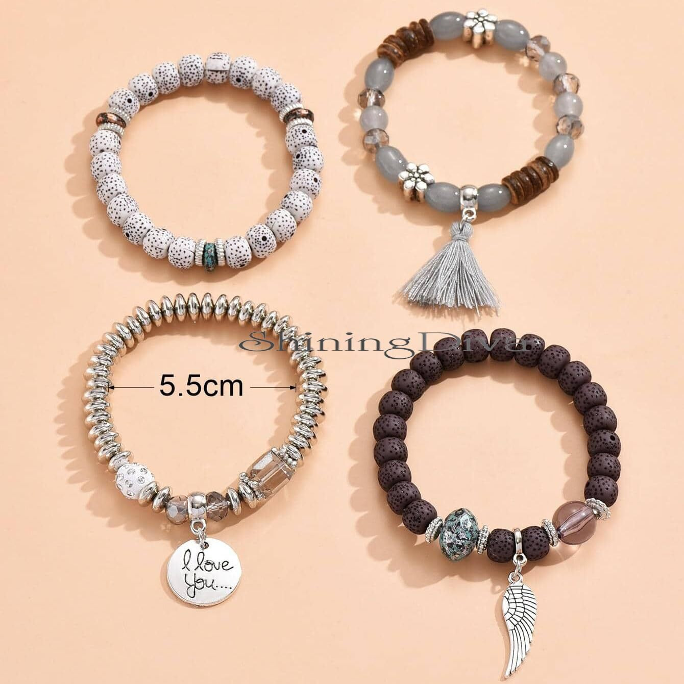 Shining Diva Fashion Latest Stylish Multilayer Bangle Bodhi Bracelet for Women and Girls (rrsd15430b)(Grey)