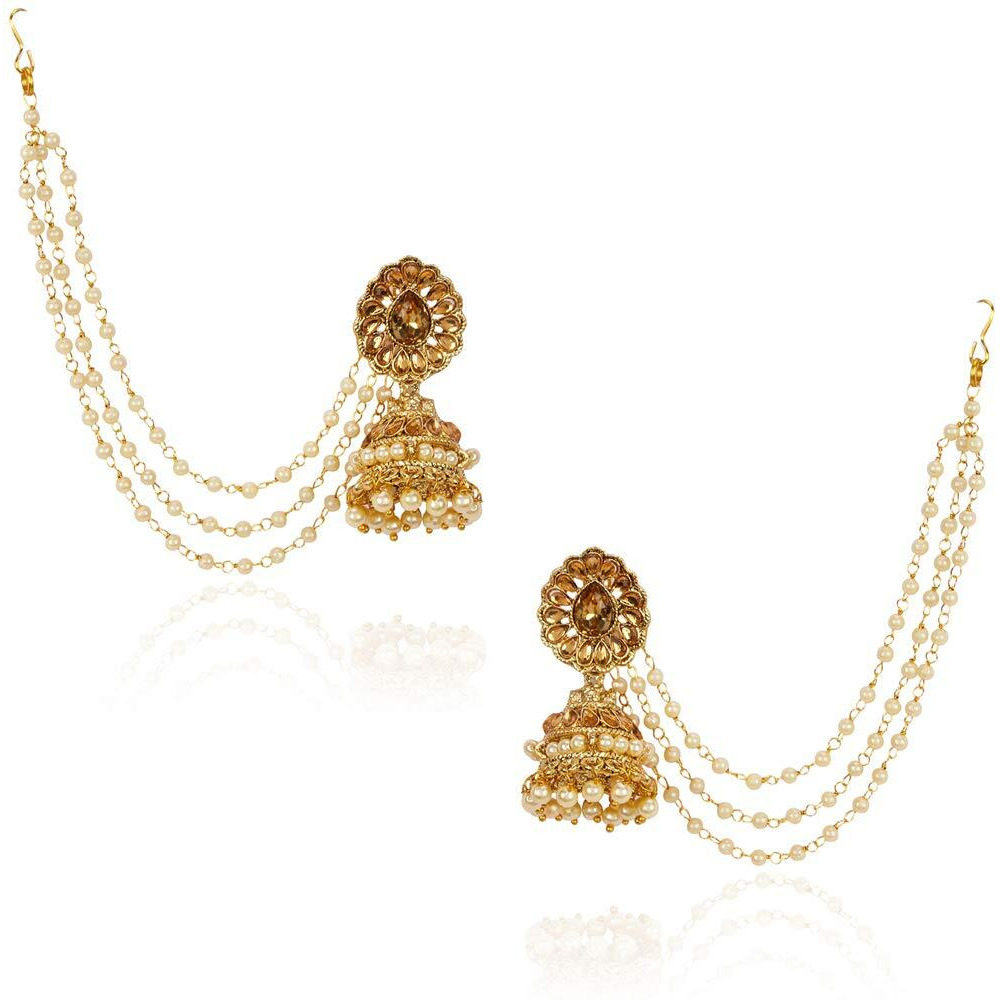 Shining Diva Fashion Latest Bahubali Design Stylish Traditional Pearl Chain Jhumki Earrings for Women and Girls (10368er)