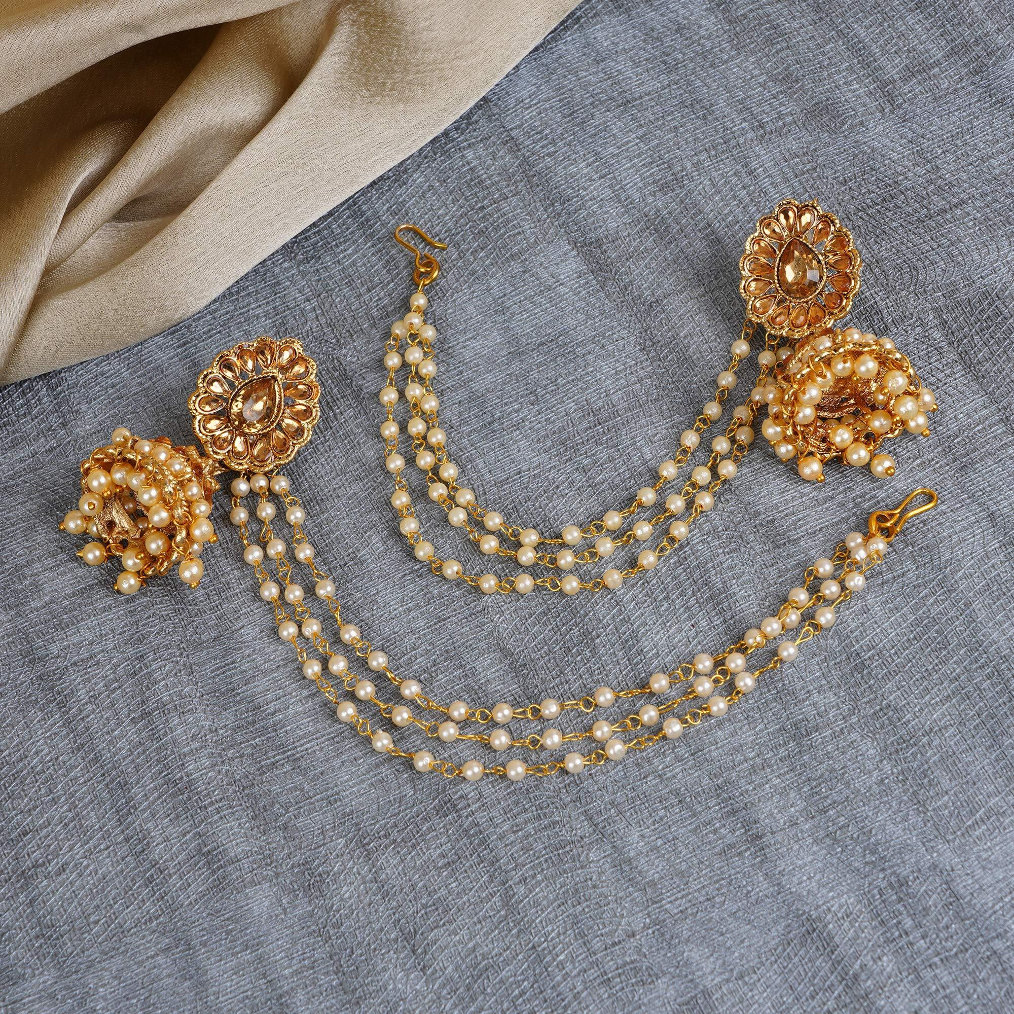 Shining Diva Fashion Latest Bahubali Design Stylish Traditional Pearl Chain Jhumki Earrings for Women and Girls (10368er)