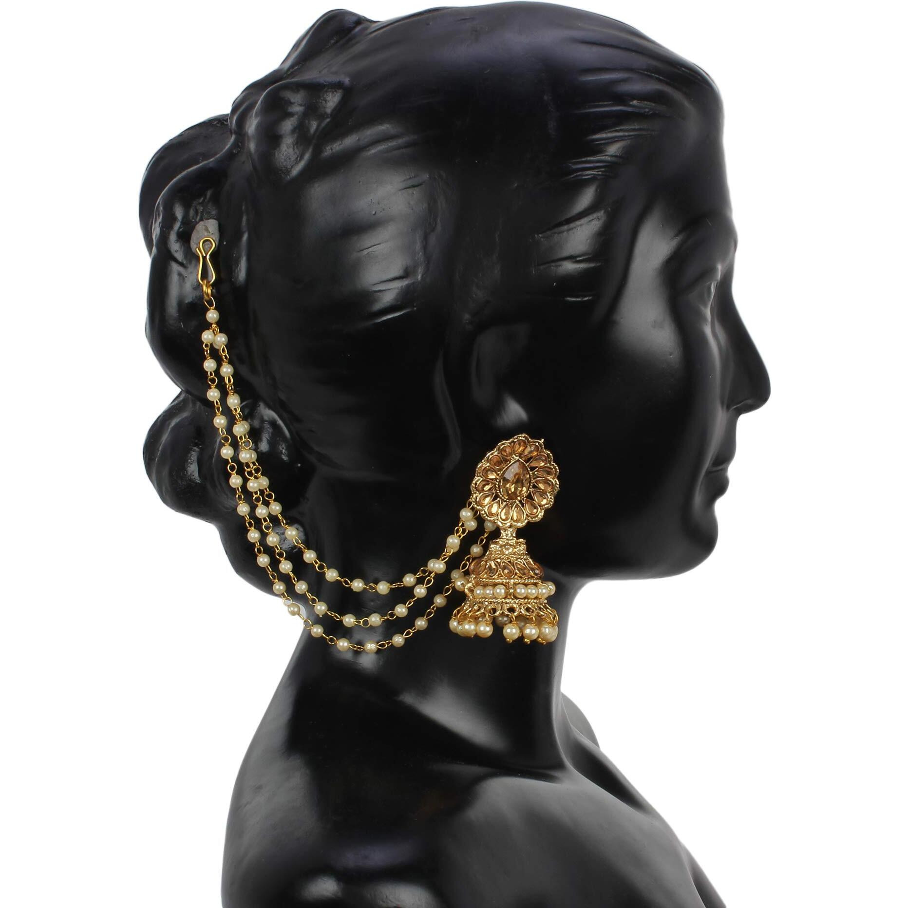 Shining Diva Fashion Latest Bahubali Design Stylish Traditional Pearl Chain Jhumki Earrings for Women and Girls (10368er)