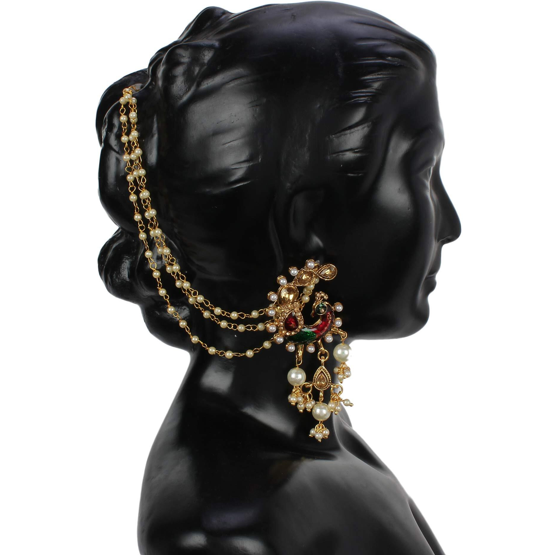 Shining Diva Fashion Latest Bahubali Design Stylish Traditional Golden Metal Gold Plated Pearl Chain Jhumki Earrings for Women and Girls (10366er)