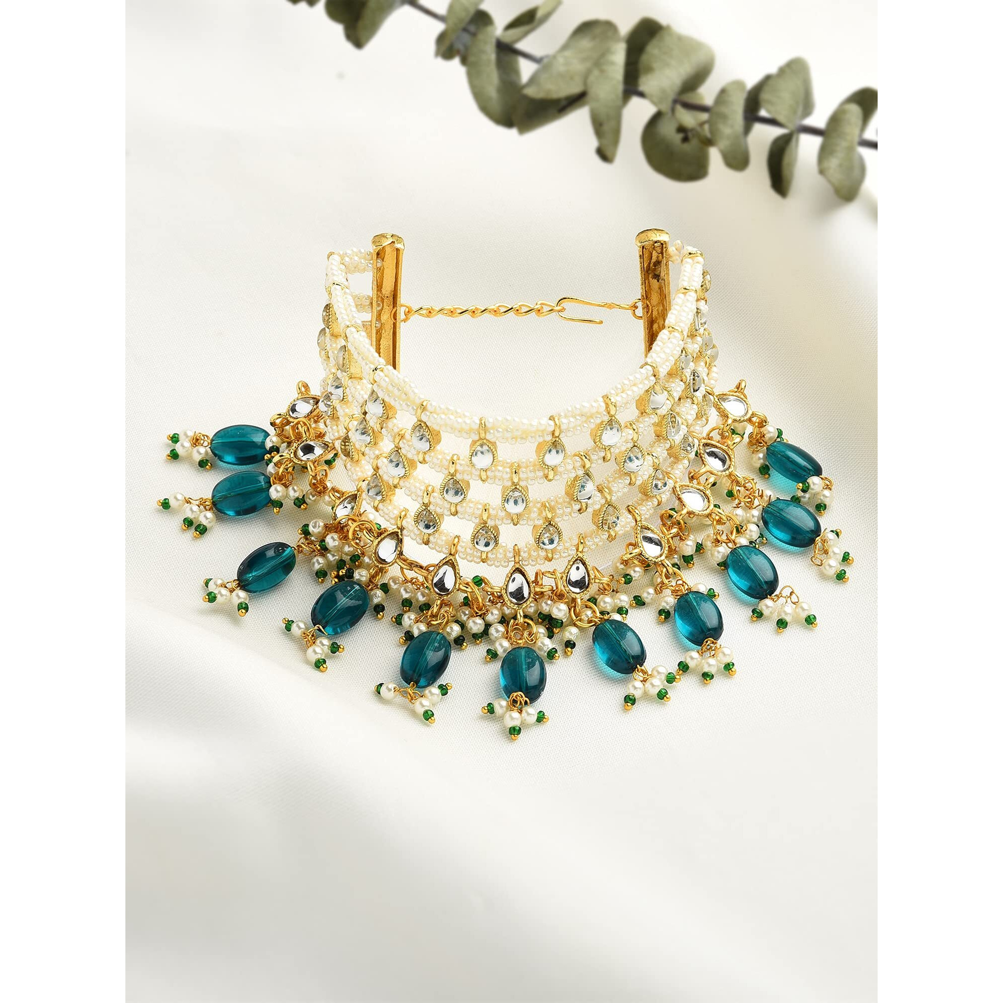 ZAVERI PEARLS Green Beads Traditional Kundan & Pearls Bracelet For Women-ZPFK11057