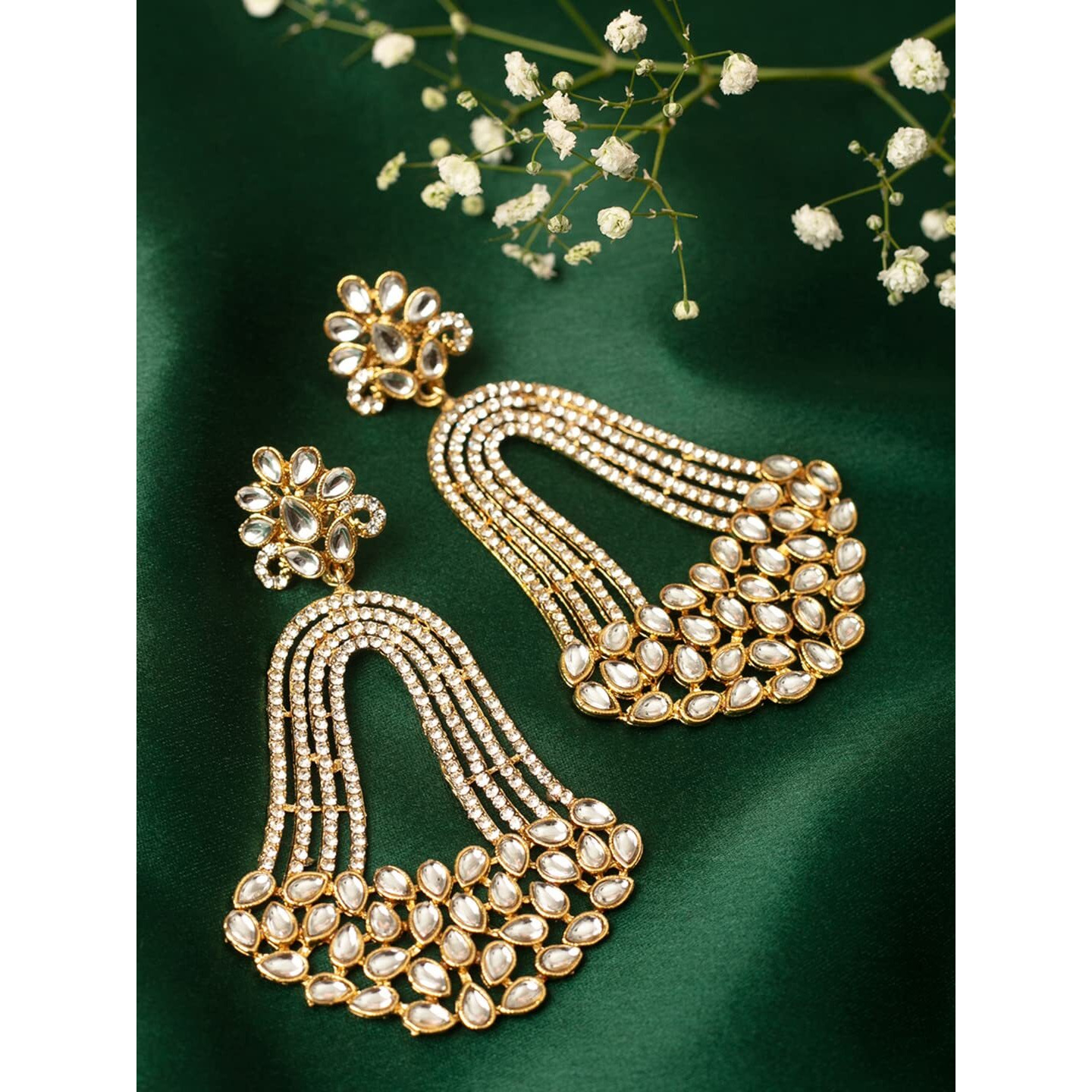 Zaveri Pearls Antique Gold Tone Austrian Diamonds & Kundan Indi-Western Dangle Earring-ZPFK10152 For Womens