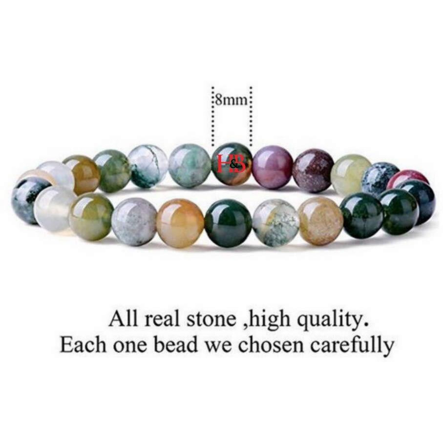 Hot And Bold Womens Natural Stone Indian Agate Bracelet With Certificate-Genuine Gemstone Jewelry For Balance And Harmony
