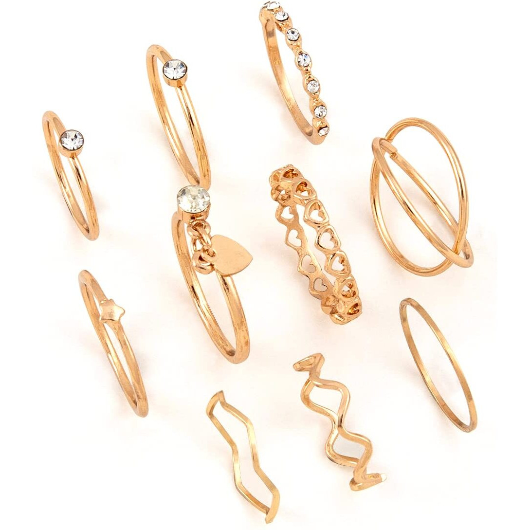 Shining Diva Fashion Latest Stylish Metal Boho Midi Finger Rings for Women and Girls - Set of 10 (rrsd14219r), Golden