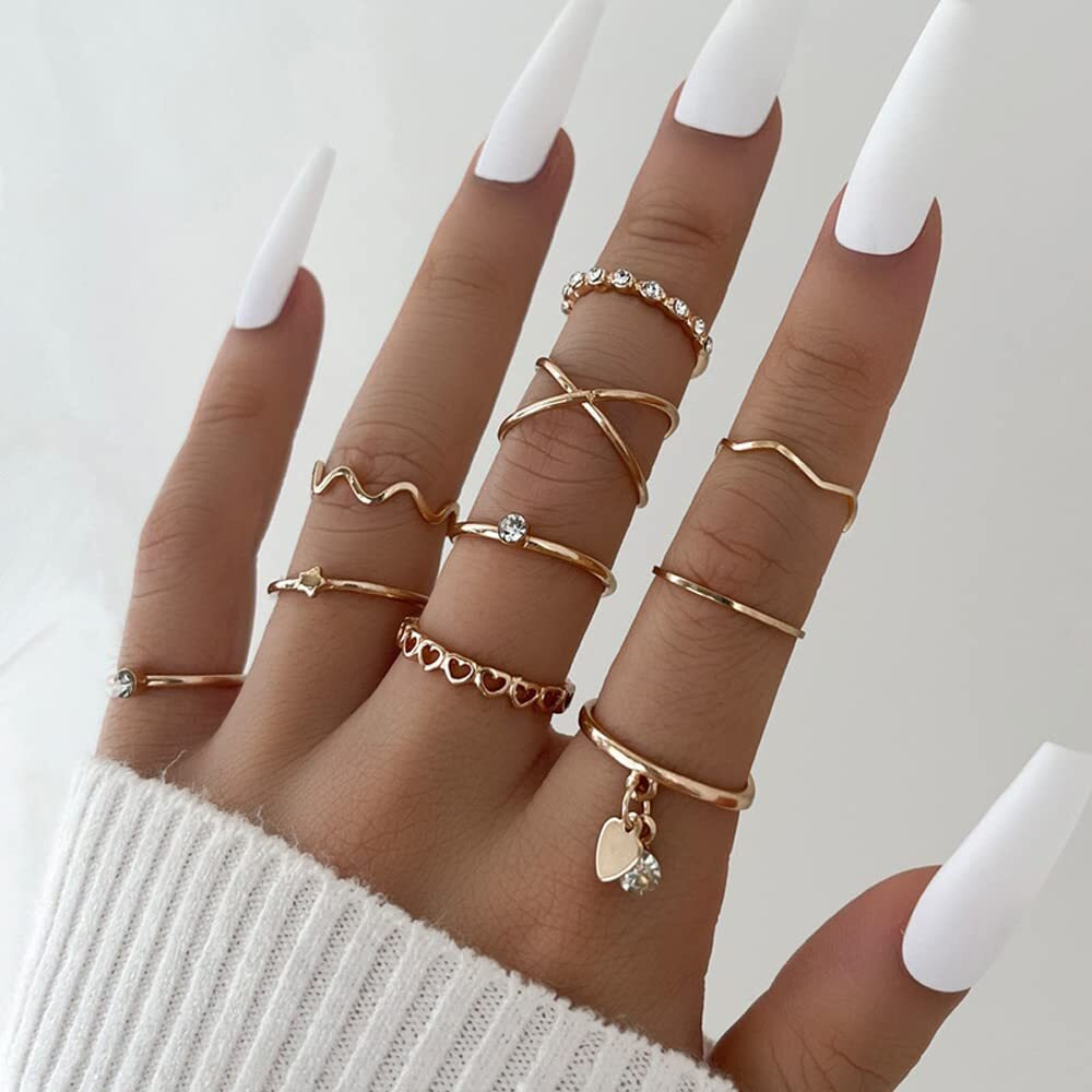 Shining Diva Fashion Latest Stylish Metal Boho Midi Finger Rings for Women and Girls - Set of 10 (rrsd14219r), Golden