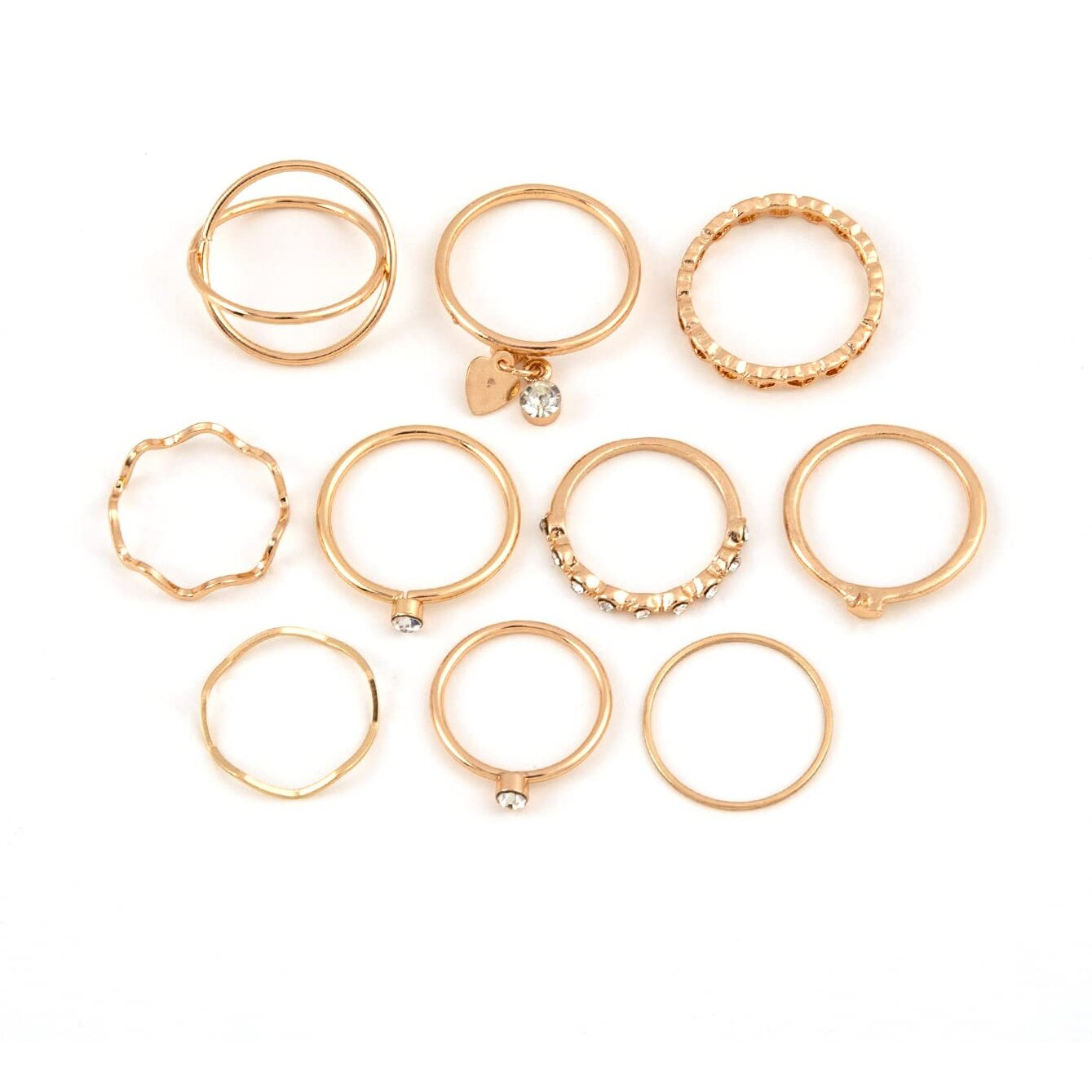 Shining Diva Fashion Latest Stylish Metal Boho Midi Finger Rings for Women and Girls - Set of 10 (rrsd14219r), Golden