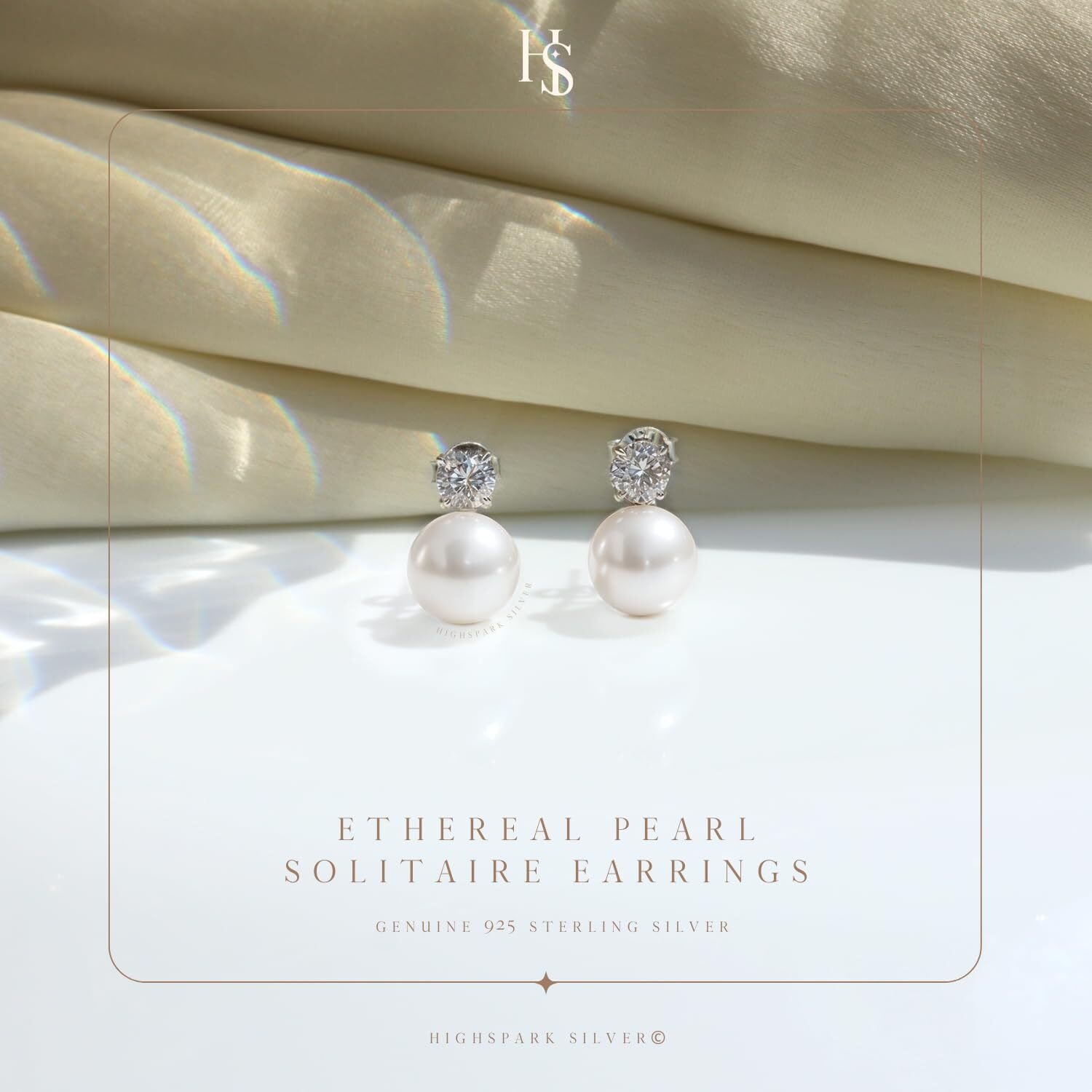 HIGHSPARK 925 Silver Solitaire Pearl Earrings | 92.5 Sterling Silver & Brilliant Lustre Pearls | Lovely Gift for Women & Girls - Pearl CZ 001