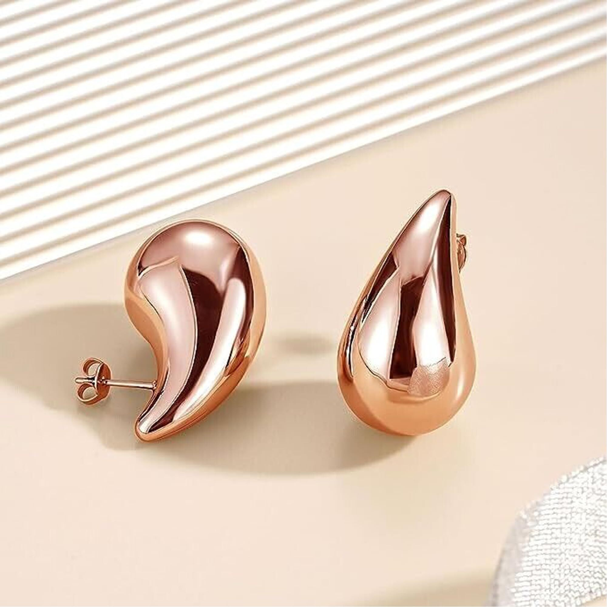 Fashion Frill Earrings For Women Stainless Steel Stylish Teardrop Gold Earrings For Women Girls Love Gifts Earrings Combo Womens Jewellery (Rose Gold)