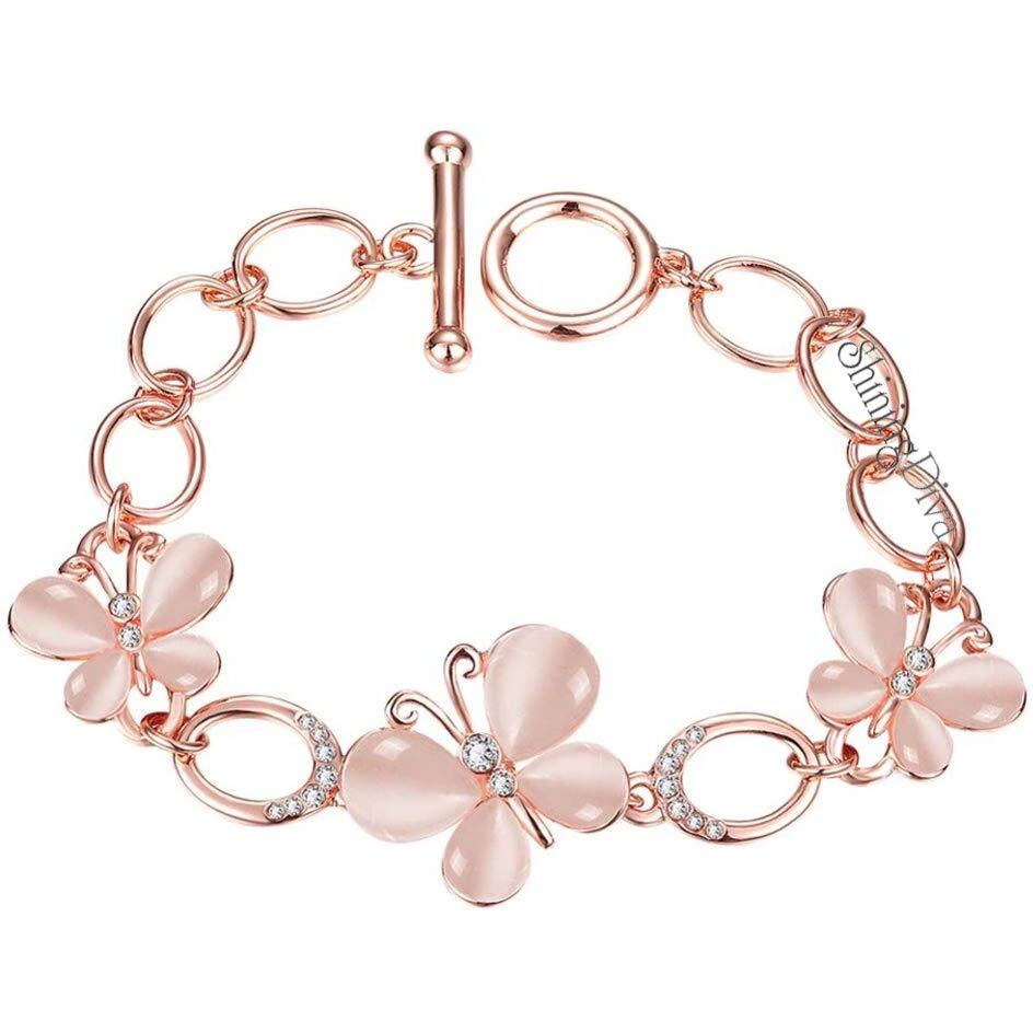 Shining Diva Fashion 18k Rose Gold Opal Crystal Butterfly Bracelet for Women and Girls (Golden) (10722b)
