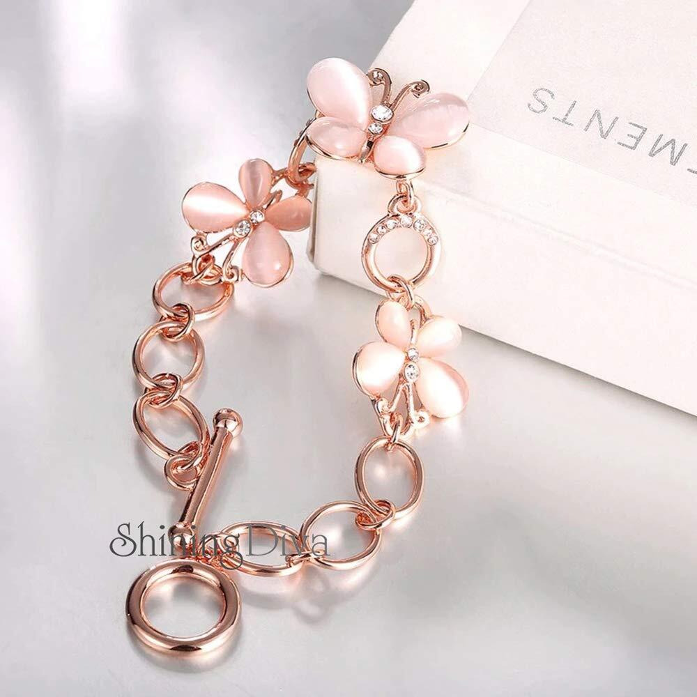 Shining Diva Fashion 18k Rose Gold Opal Crystal Butterfly Bracelet for Women and Girls (Golden) (10722b)