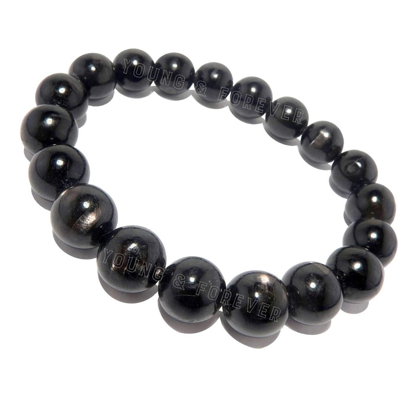 Young & Forever Gift Certified Reiki Crystal Semi Precious Gemstone Silver Sheen Obsidian Happiness and Protection Energy Healing Stone Stretch Bracelet for Men Women