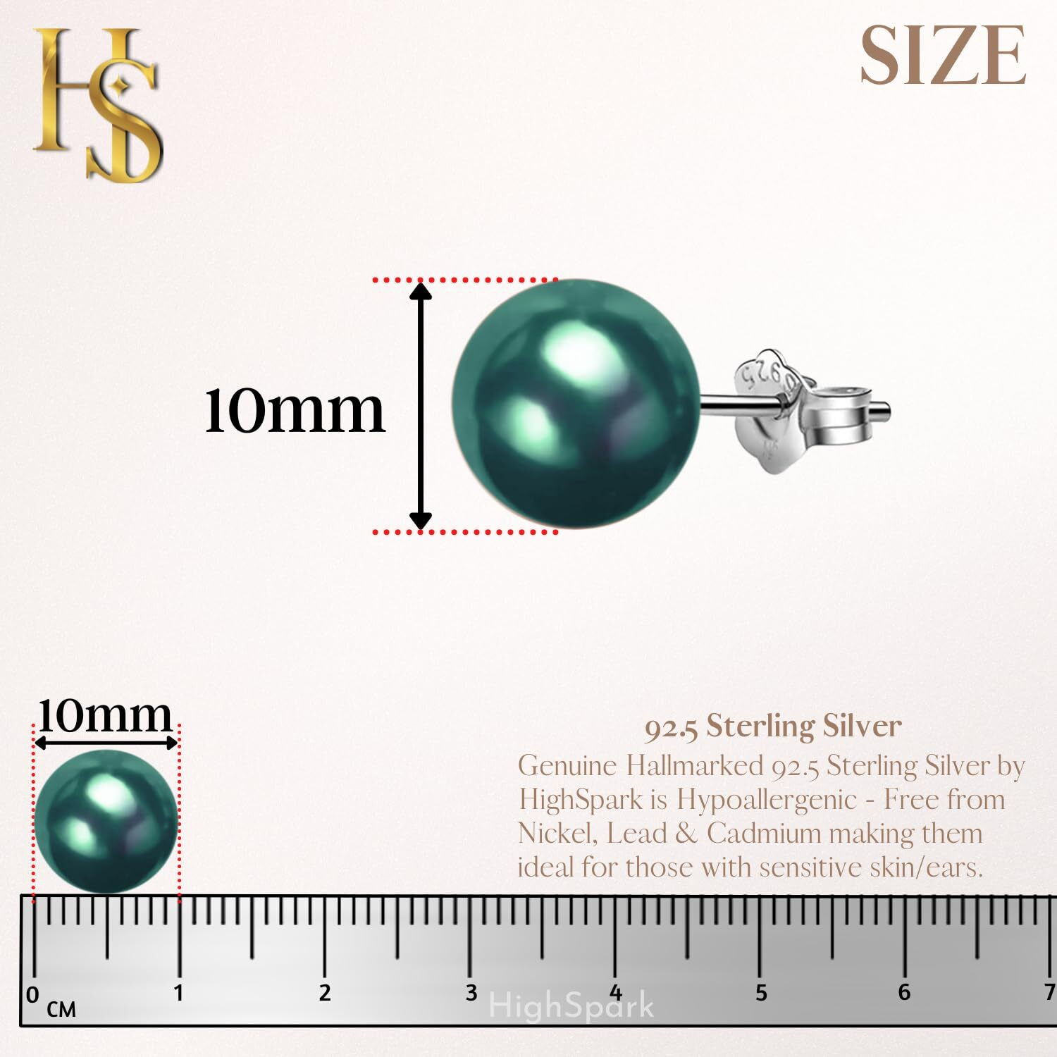 HIGHSPARK 925 Silver Classic Pearl Earrings for Women | 92.5 Sterling Silver & Brilliant Lustre Pearls | Lovely Gift for Women - Pearl Emerald 10mm