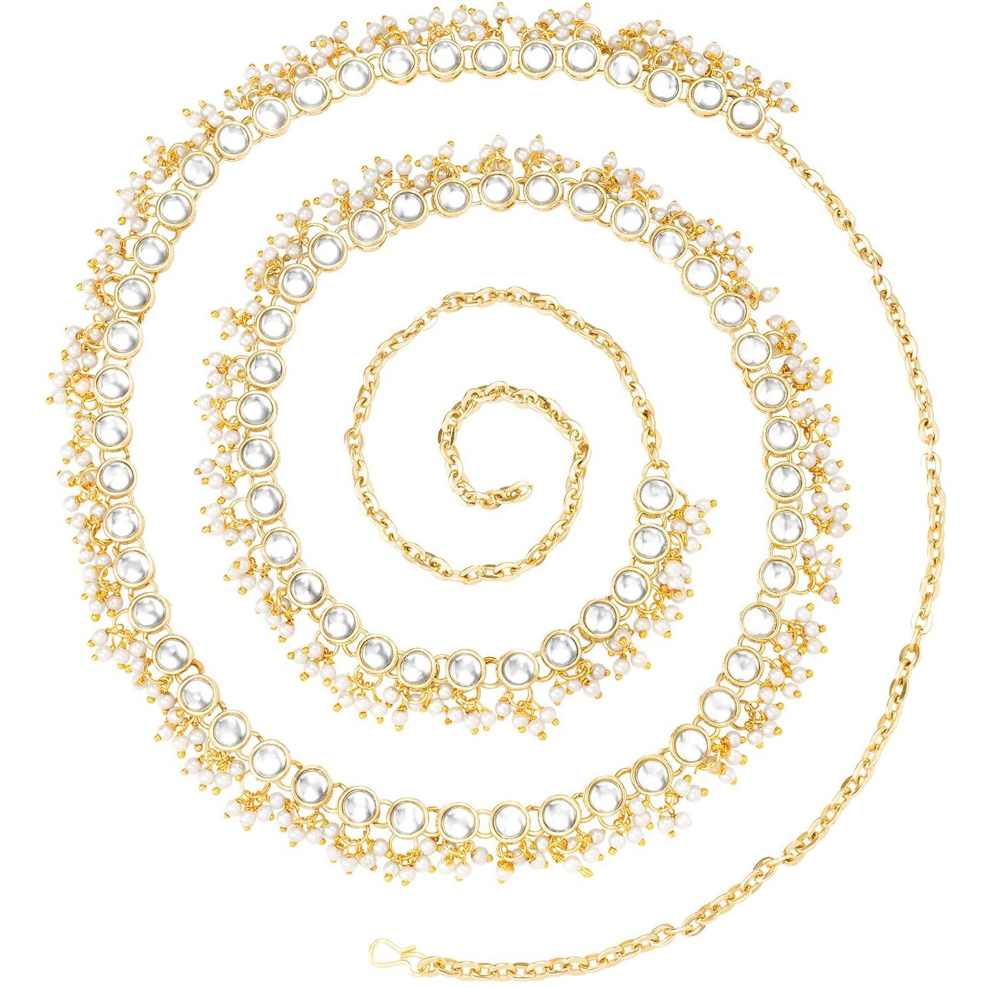 Peora Traditional Jewellery Gold Plated White Kundan Baby Pearl Waist Belt Kamar bandh Belly Chain for Women Girls|Rakhi Rakshabandhan Gift for Sister Bhabhi, Gifts for Women