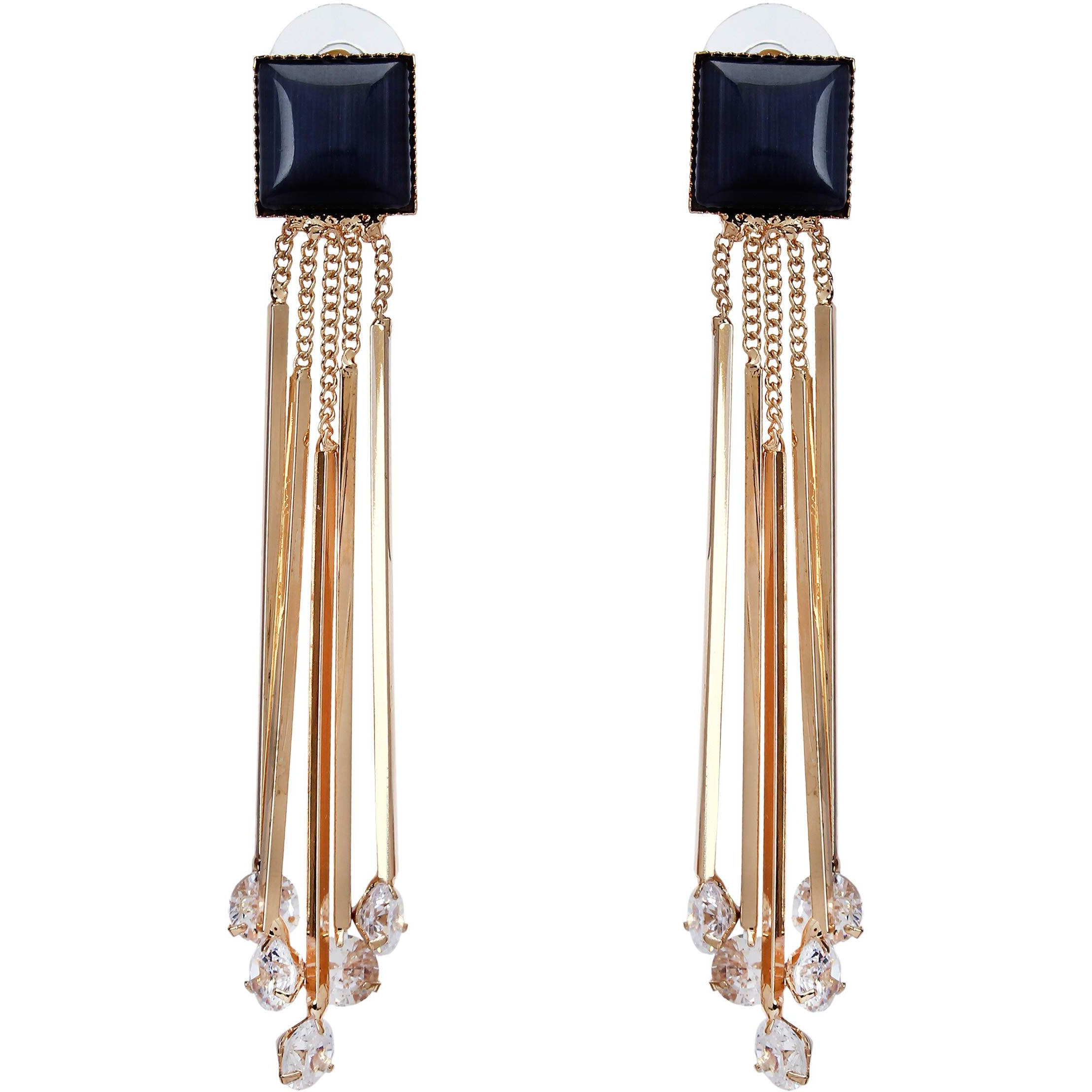 YouBella Jewellery Crystal Gold Plated Dangler Earrings for Girls and Women (Black)