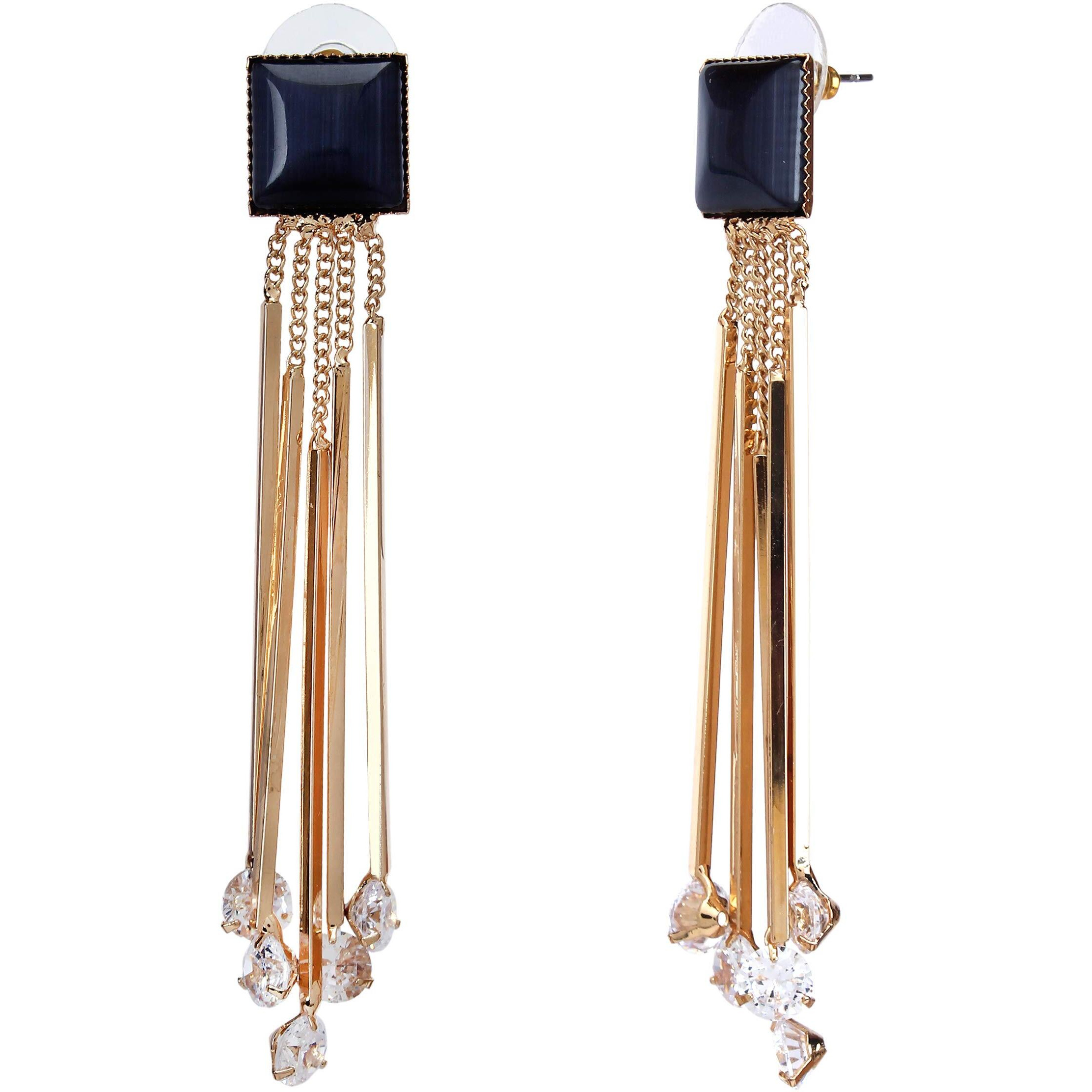 YouBella Jewellery Crystal Gold Plated Dangler Earrings for Girls and Women (Black)