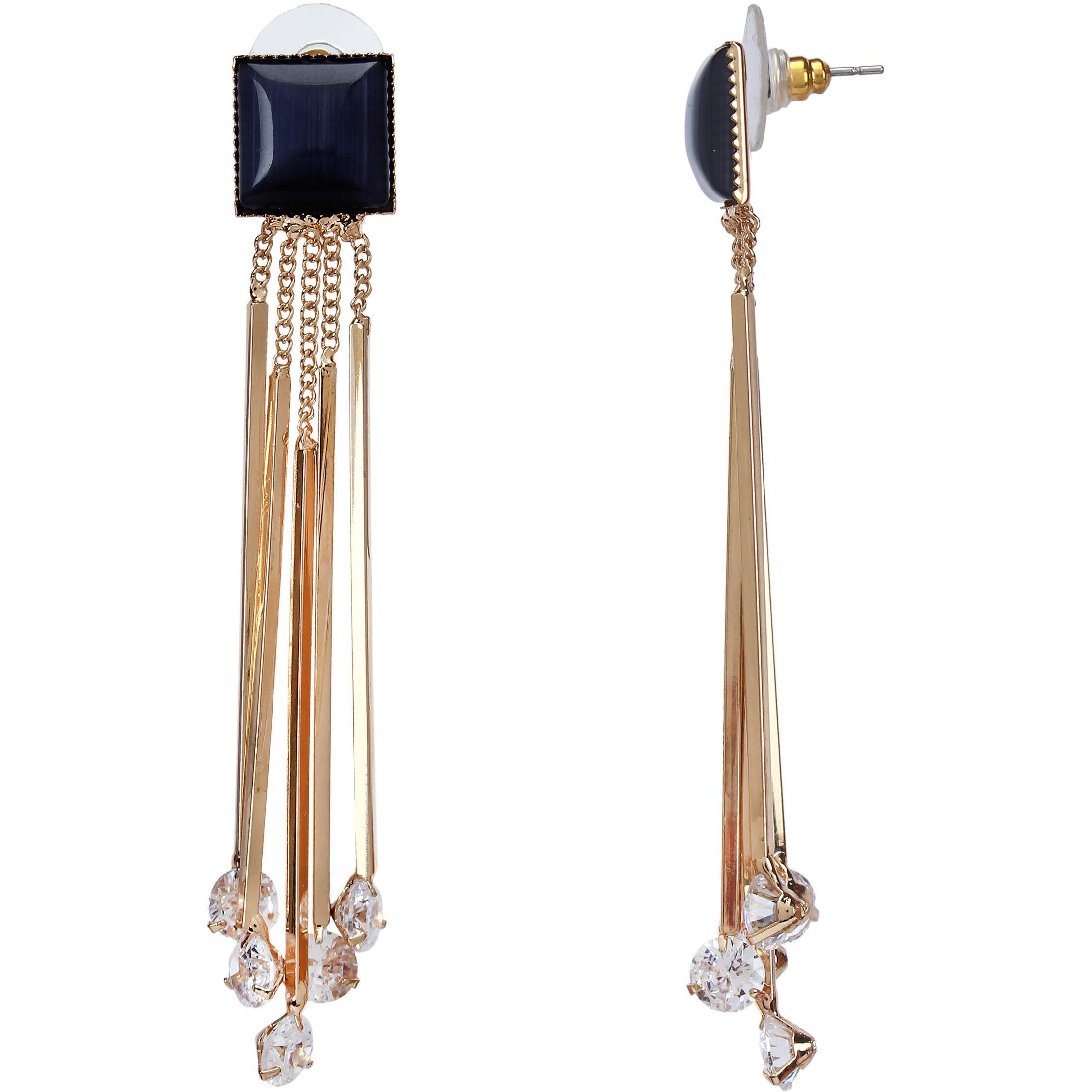 YouBella Jewellery Crystal Gold Plated Dangler Earrings for Girls and Women (Black)