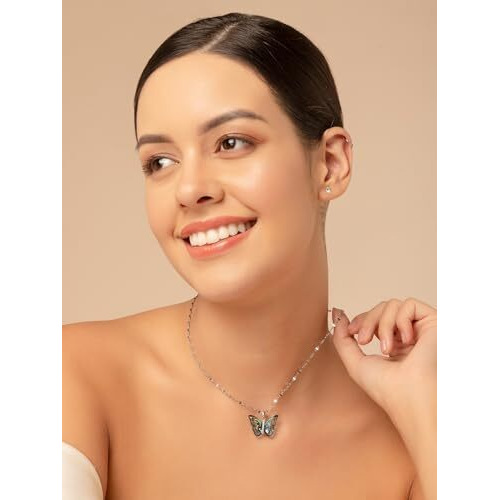 Salty Vibrant Blue Winged Butterfly Beauty Pendant Necklace for Women & Girls | Neck Chain | Locket | Fancy & Stylish | Modern Design | Birthday & Special Occassion Gift | Aesthetic Jewellery | Accessories for Everyday Wear