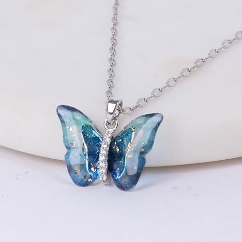 Salty Vibrant Blue Winged Butterfly Beauty Pendant Necklace for Women & Girls | Neck Chain | Locket | Fancy & Stylish | Modern Design | Birthday & Special Occassion Gift | Aesthetic Jewellery | Accessories for Everyday Wear