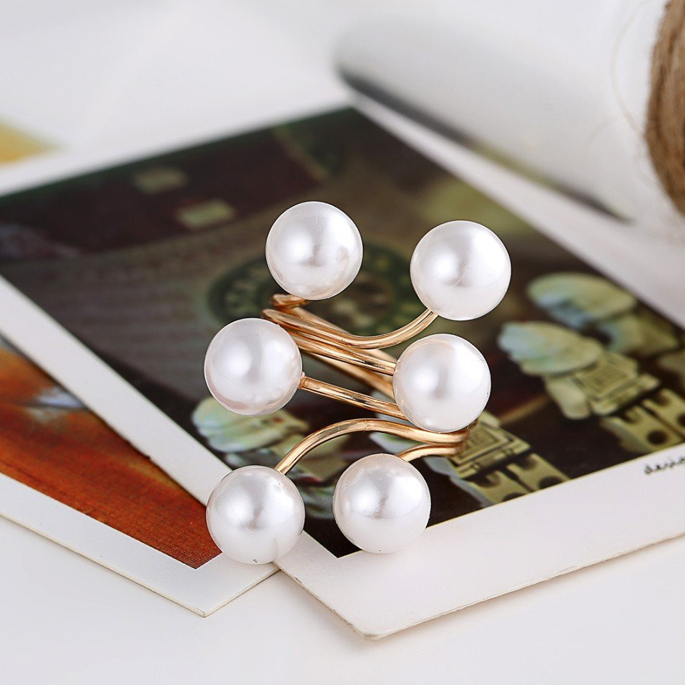 Shining Diva Fashion Adjustable Elegant Pearl Gold Plated Ring for Women and Girls (Golden) (8267r)
