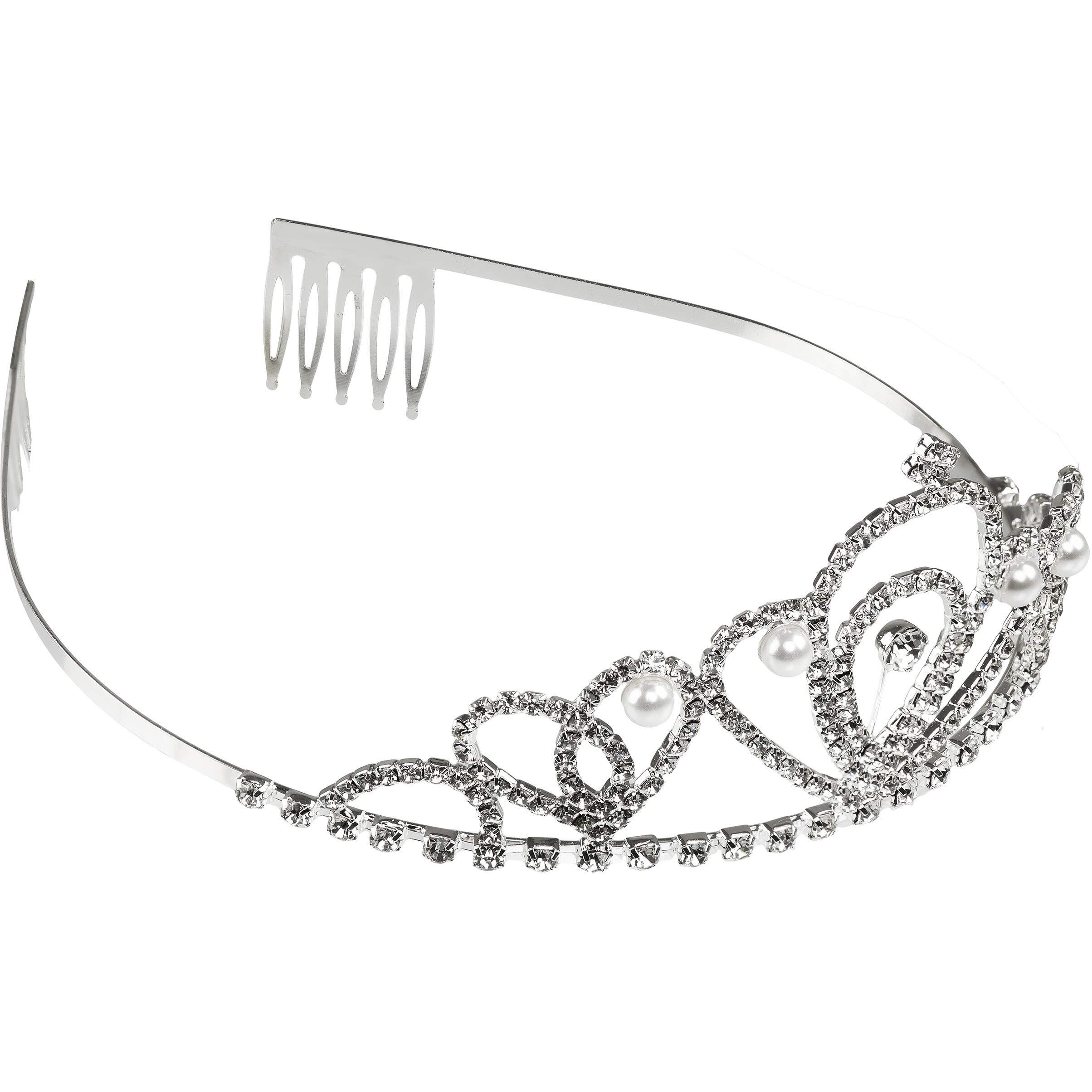 SATYAM KRAFT 1 Pcs Hair Accessories stylish Tiara Headband Princess Crown for Girls and women for Birthday, Bridal, Haldi, Mehendi, Valentine Ceremony, and Valentine Occasion (Pack of 1, Silver)