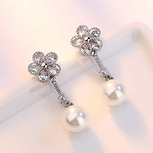 Shining Diva Fashion White Crystal Pearl Stylish Silver Plated Dangler Earrings for Women and Girls (10716er)