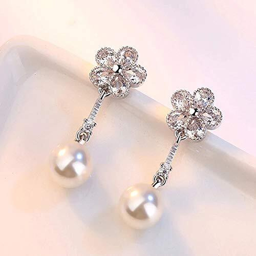 Shining Diva Fashion White Crystal Pearl Stylish Silver Plated Dangler Earrings for Women and Girls (10716er)