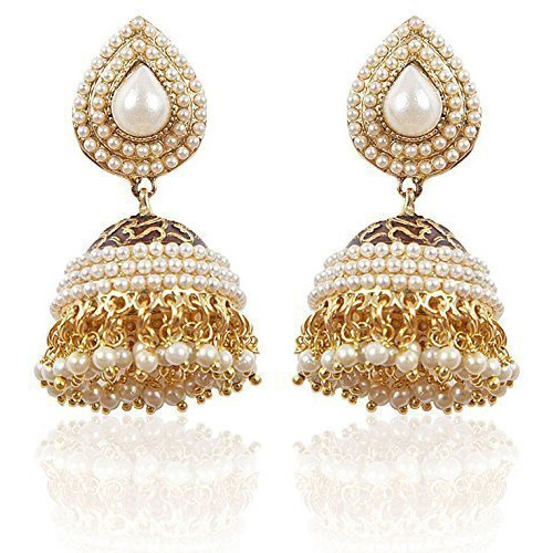 Shining Diva White Gold Plated Pearl Traditional Jhumki Earrings for Women and Girls (6822)