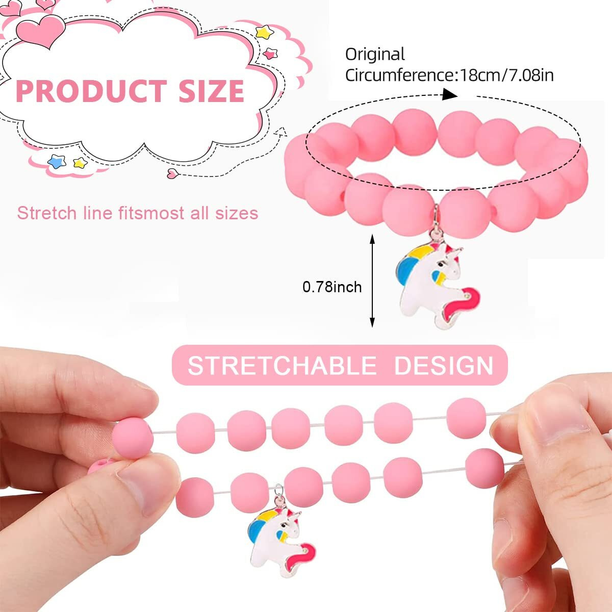 SANNIDHI 6 Pack Beads Bracelets for Kids Pendant Beaded Bracelet for Girls Teen Cartoon Charm Kids Bracelets Matte Candy Color Friendship Bracelets Gift