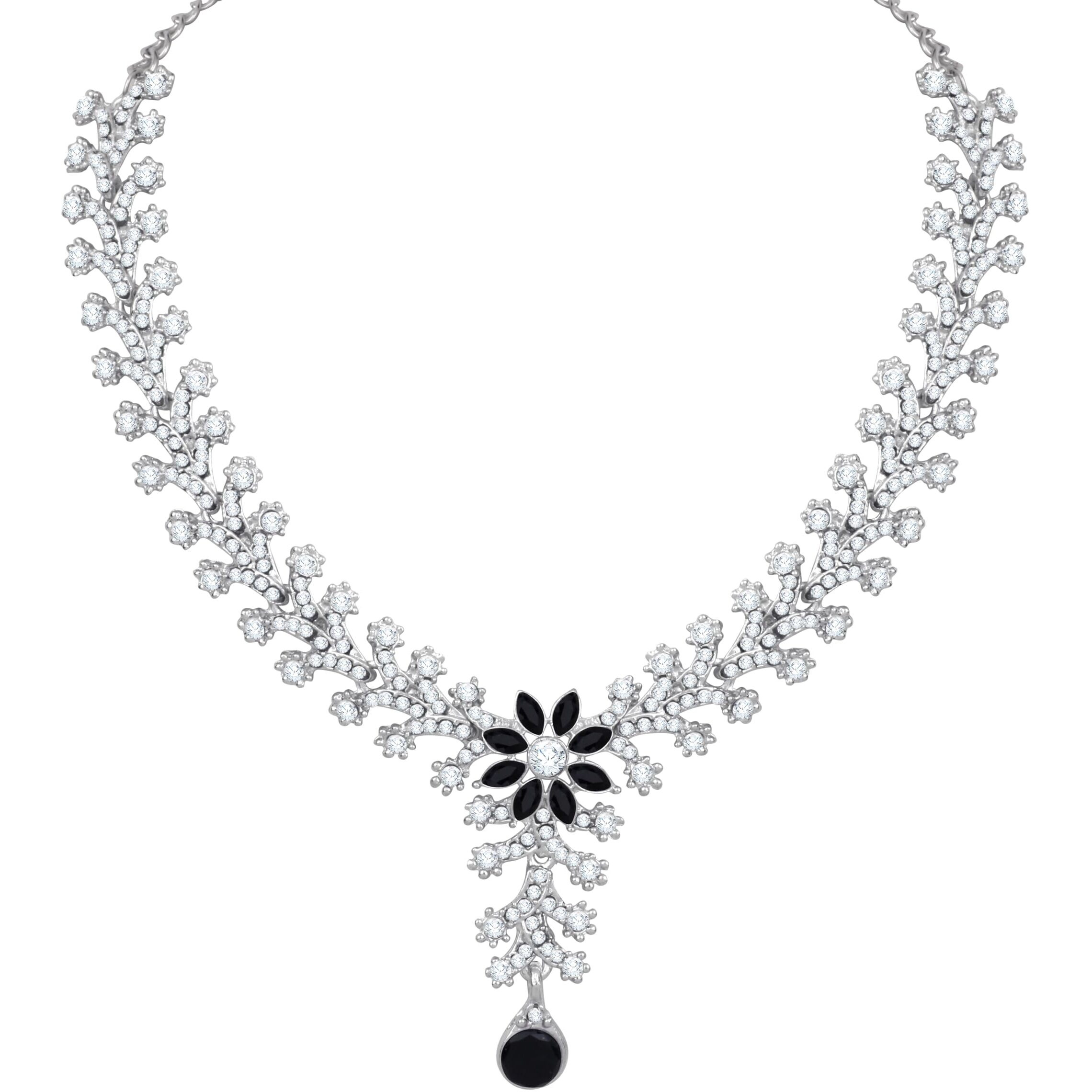 Atasi International Silver Tone Black & White Crystals Rhodium Plated Alloy Choker Necklace Set For Women