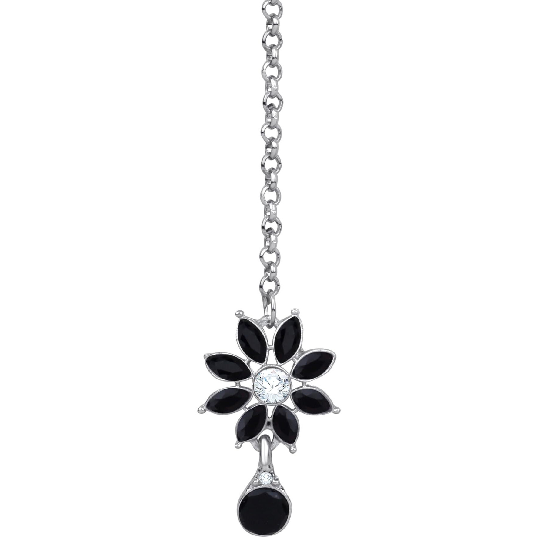 Atasi International Silver Tone Black & White Crystals Rhodium Plated Alloy Choker Necklace Set For Women