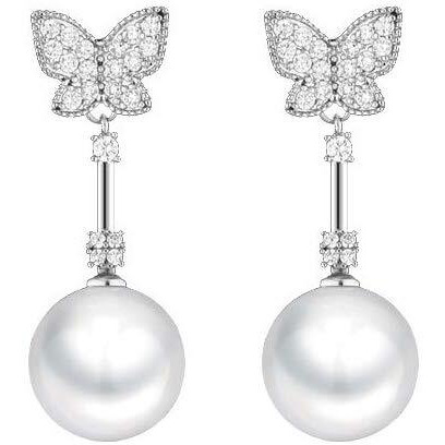 Shining Diva Fashion White Stylish Crystal Pearl Silver Plated Dangler Earrings for Women and Girls (10718er)