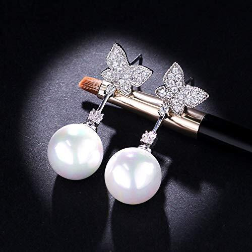 Shining Diva Fashion White Stylish Crystal Pearl Silver Plated Dangler Earrings for Women and Girls (10718er)
