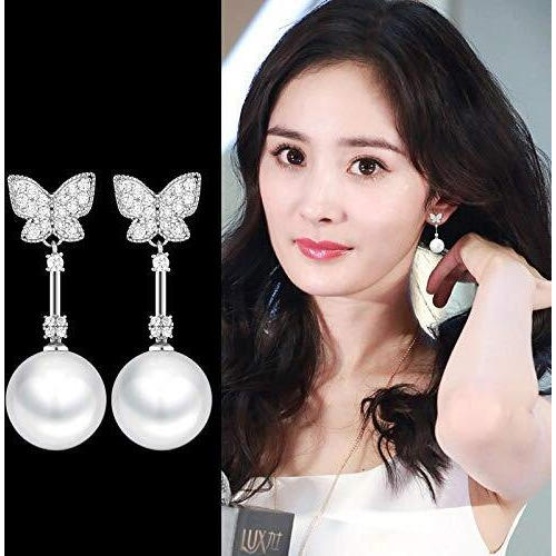 Shining Diva Fashion White Stylish Crystal Pearl Silver Plated Dangler Earrings for Women and Girls (10718er)