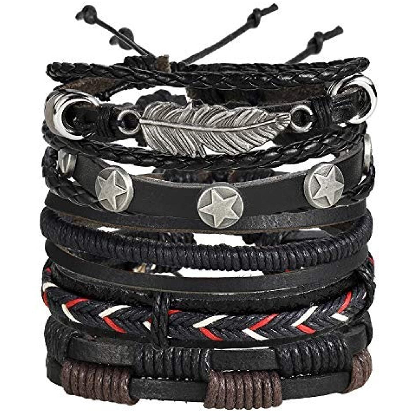 Shining Diva Fashion Stylish Multi Strand Leather Bracelet for Men (Black, 9904b)