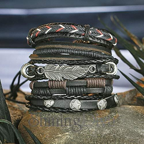 Shining Diva Fashion Stylish Multi Strand Leather Bracelet for Men (Black, 9904b)