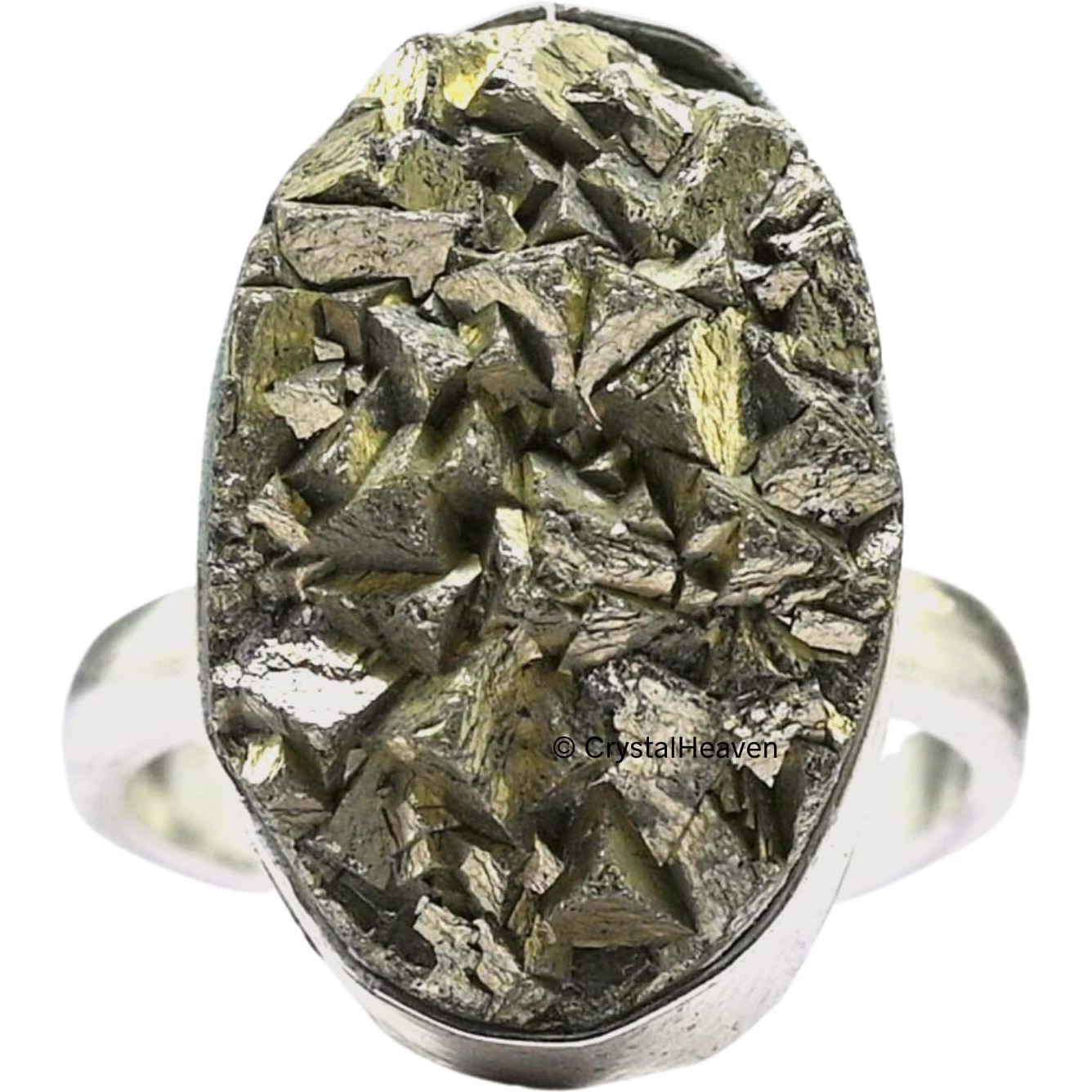Crystal Heaven Pyrite Stone Original Ring - Certified Pyrite Ring for Women and Men - Real Pirate Stone Crystal Ring for Money, Wealth, Abundance and Success (Silver)