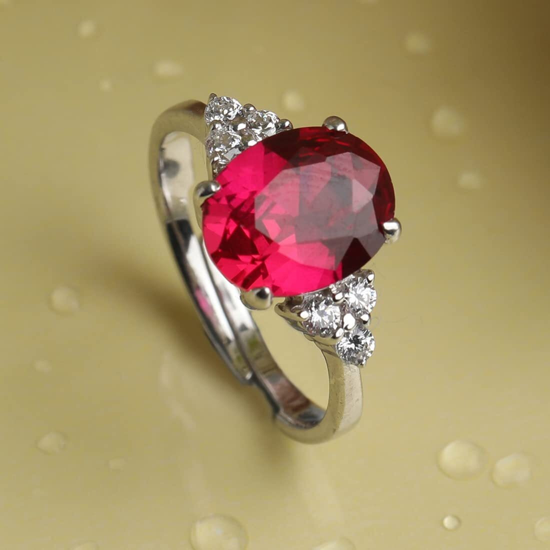 Clara 925 Sterling Silver Blood Red Oval Ring with Adjustable Band | Rhodium Plated, Swiss Zirconia | Gift for Women & Girls