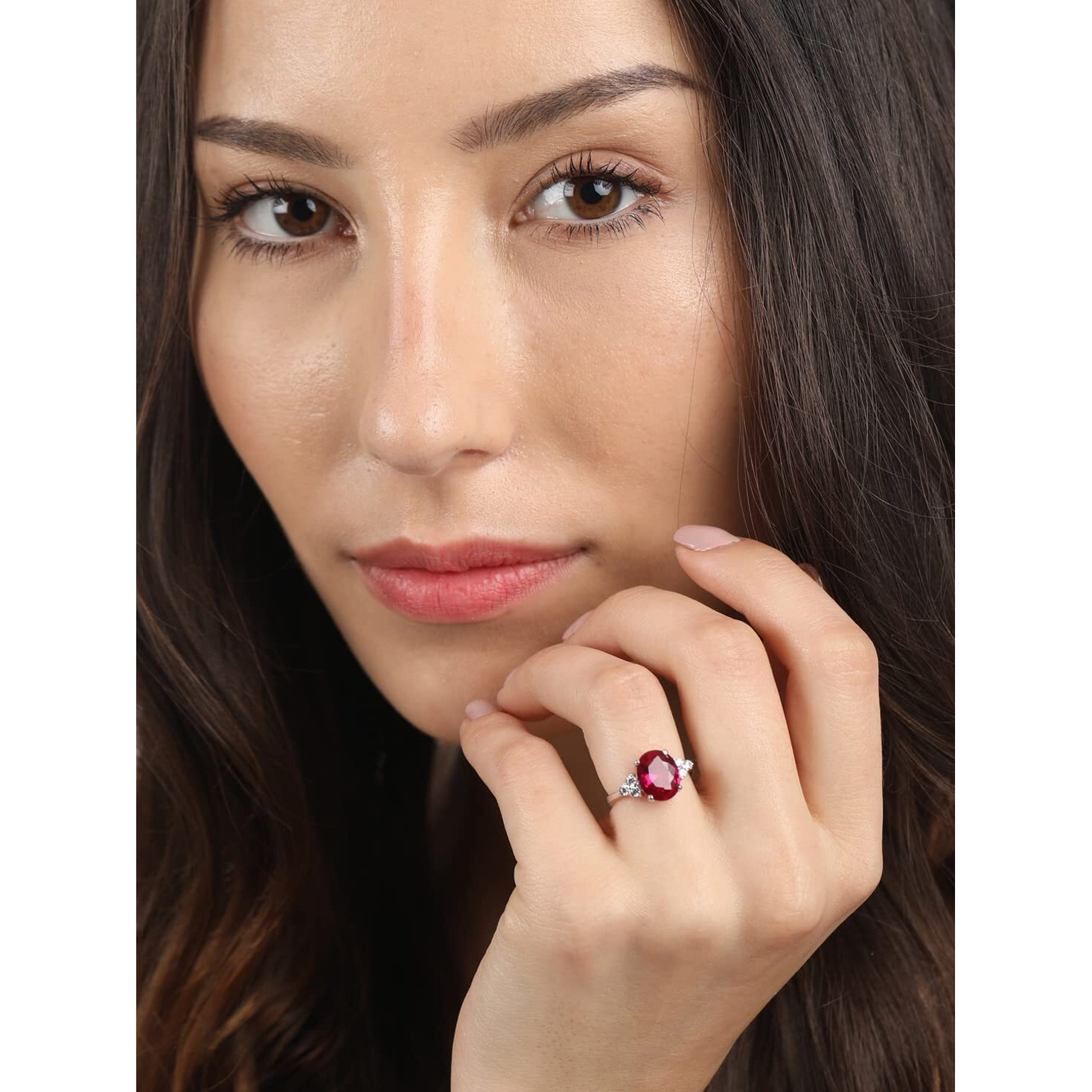 Clara 925 Sterling Silver Blood Red Oval Ring with Adjustable Band | Rhodium Plated, Swiss Zirconia | Gift for Women & Girls