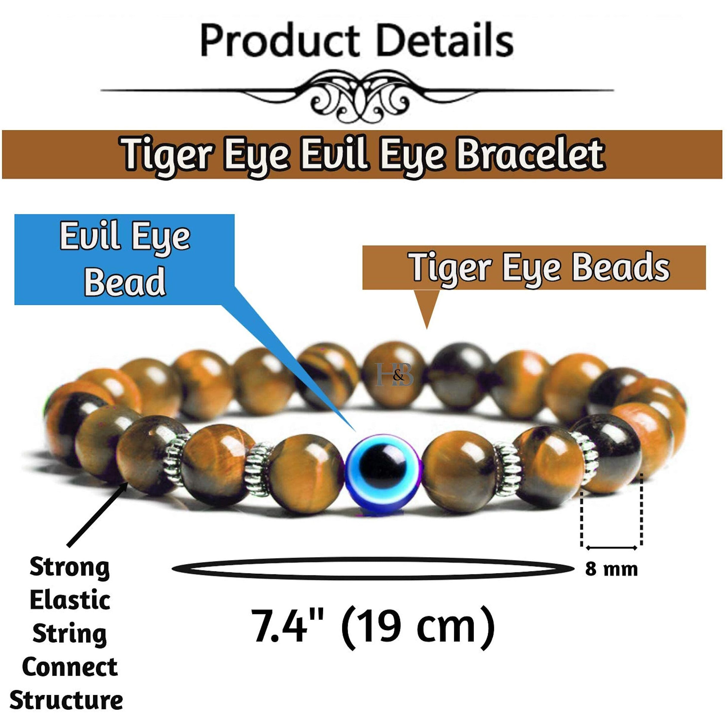 Hot And Bold Unisex Adult Evil Eye Beads Triple Protection Nazaria Bracelet Natural Stones With Certificate Of Authenticity