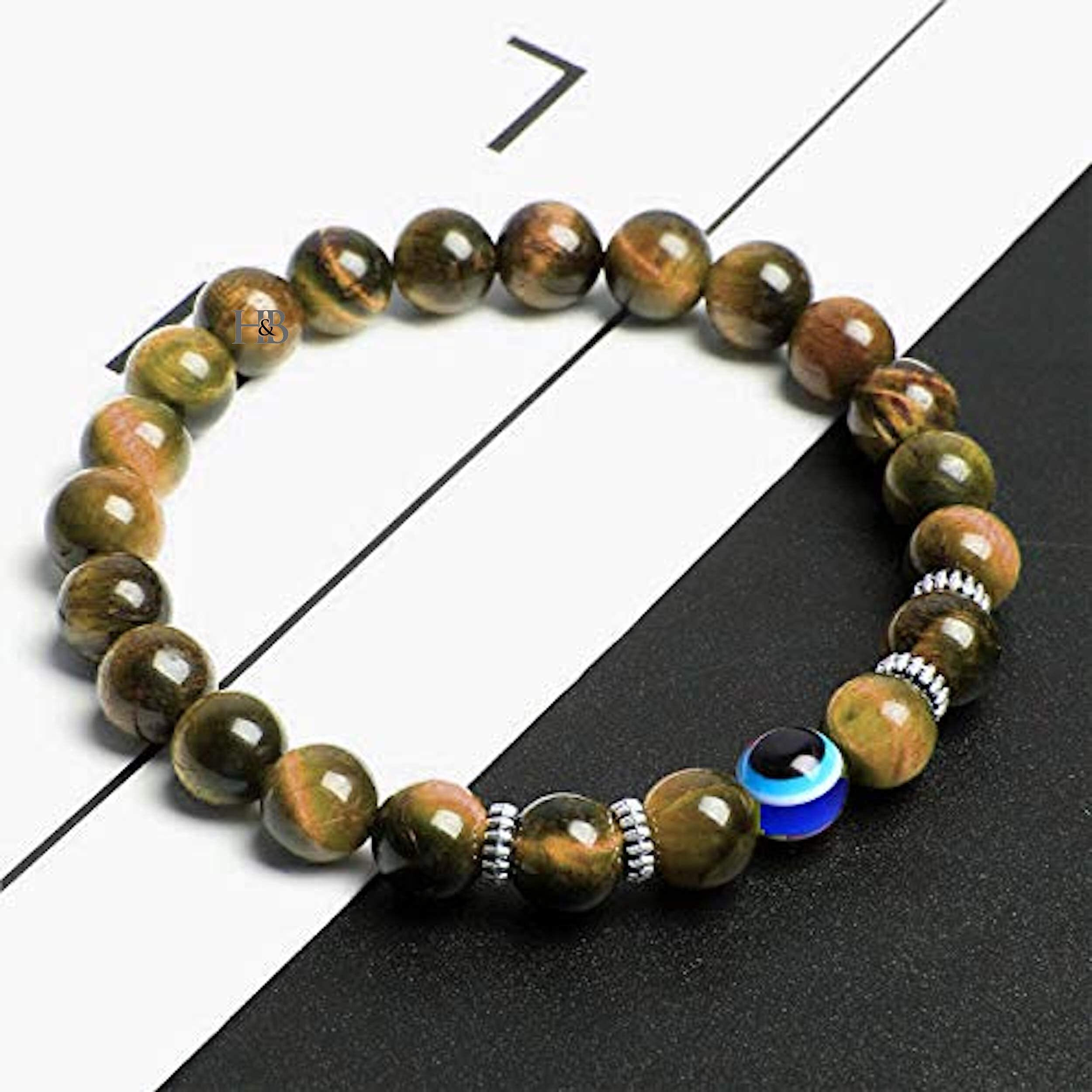 Hot And Bold Unisex Adult Evil Eye Beads Triple Protection Nazaria Bracelet Natural Stones With Certificate Of Authenticity