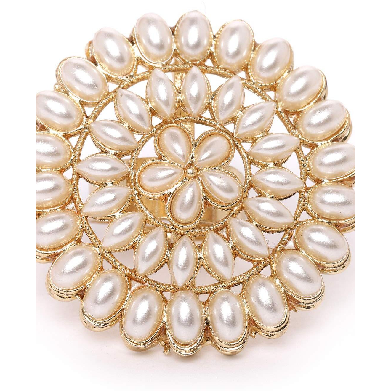 ZAVERI PEARLS Gold Tone Pearls Flower Ethnic Adjustable Finger Ring For Women-ZPFK9537