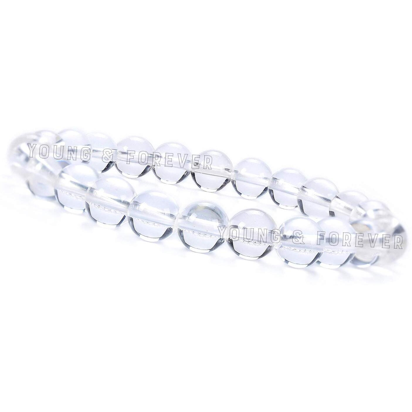 Young & Forever Gift Certified Reiki Crystal Semi Precious Gemstone Clear Quartz Bracelet Positive Energy Healing Stone Stretch Bracelet for Men and Women