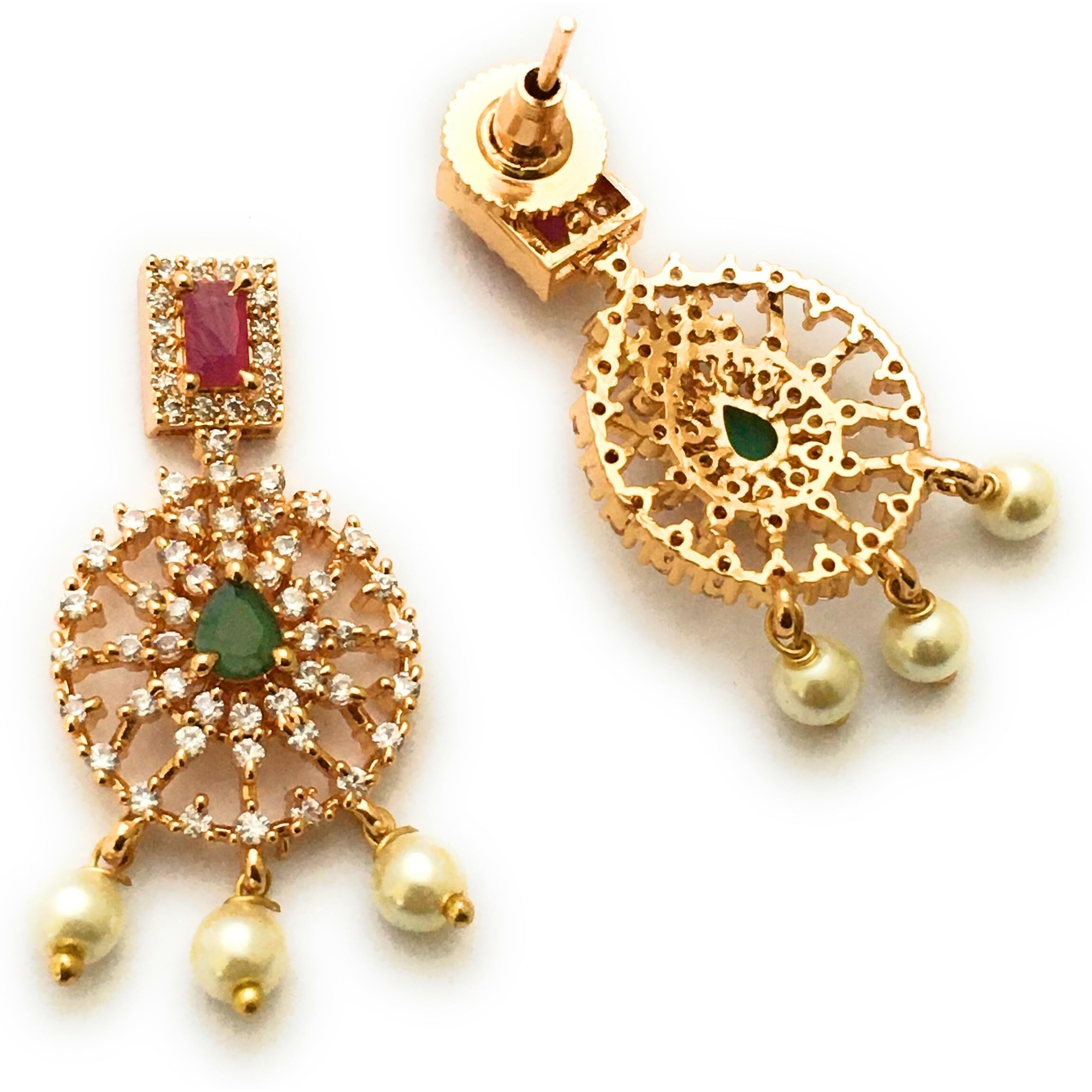 Sasitrends Traditional Micro Gold Plated Multi Color AD American Diamond Jewellery Necklace Jewellery Set for Women and Girls
