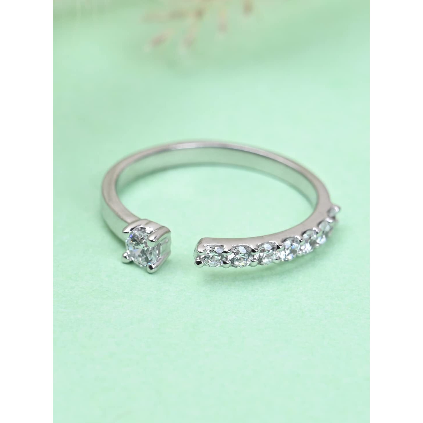 Clara Pure 925 Sterling Silver Cute Finger Ring with Adjustable Band | Gift for Women Girls Wife Girlfriend | Swiss Zircon Rhodium Plated