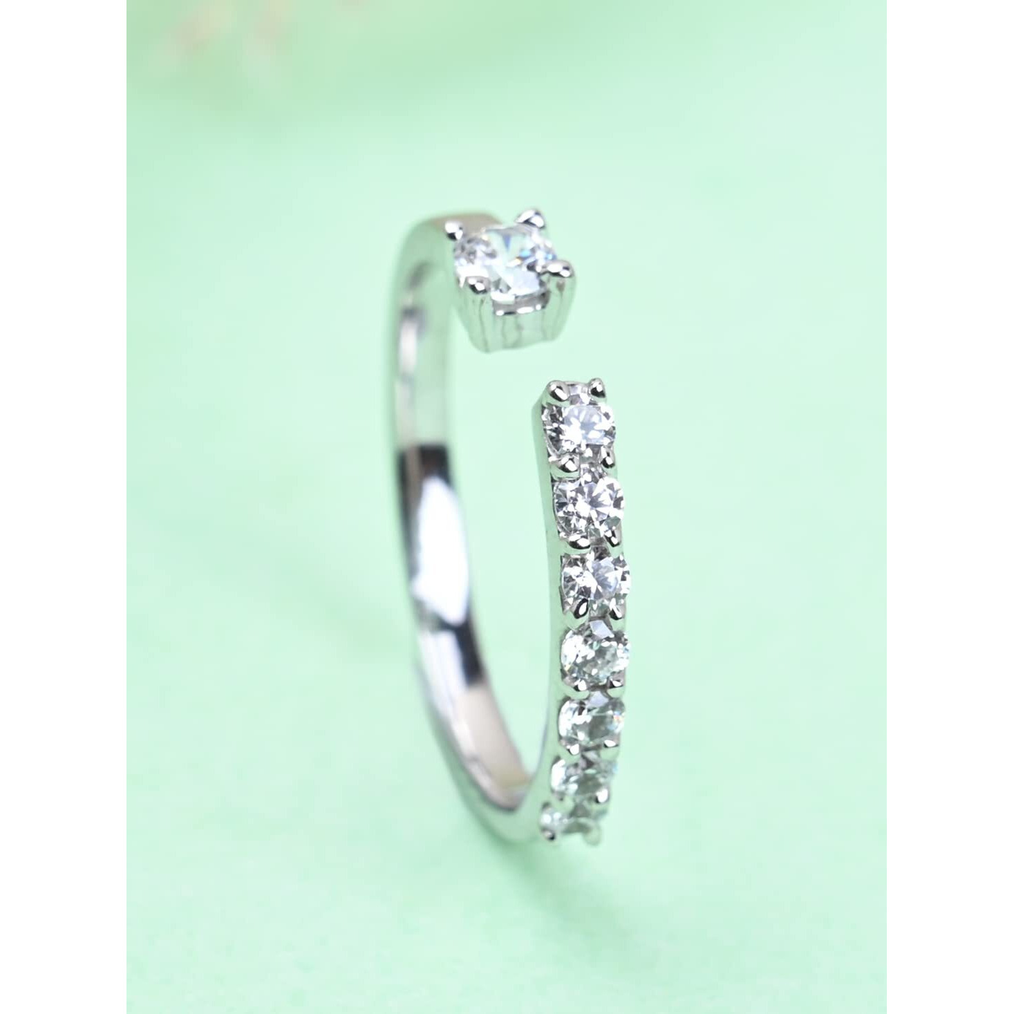 Clara Pure 925 Sterling Silver Cute Finger Ring with Adjustable Band | Gift for Women Girls Wife Girlfriend | Swiss Zircon Rhodium Plated