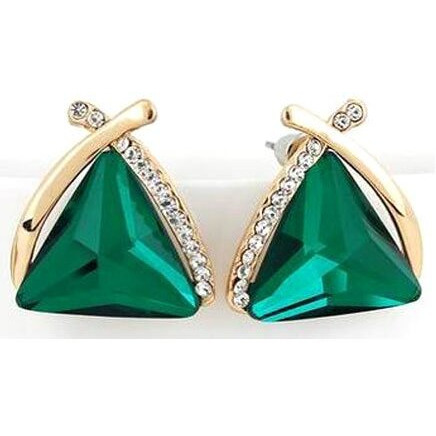 Shining Diva Fashion Green Crystal Gold Plated Cubic Zirconia Stud Earrings for Women(8772er)